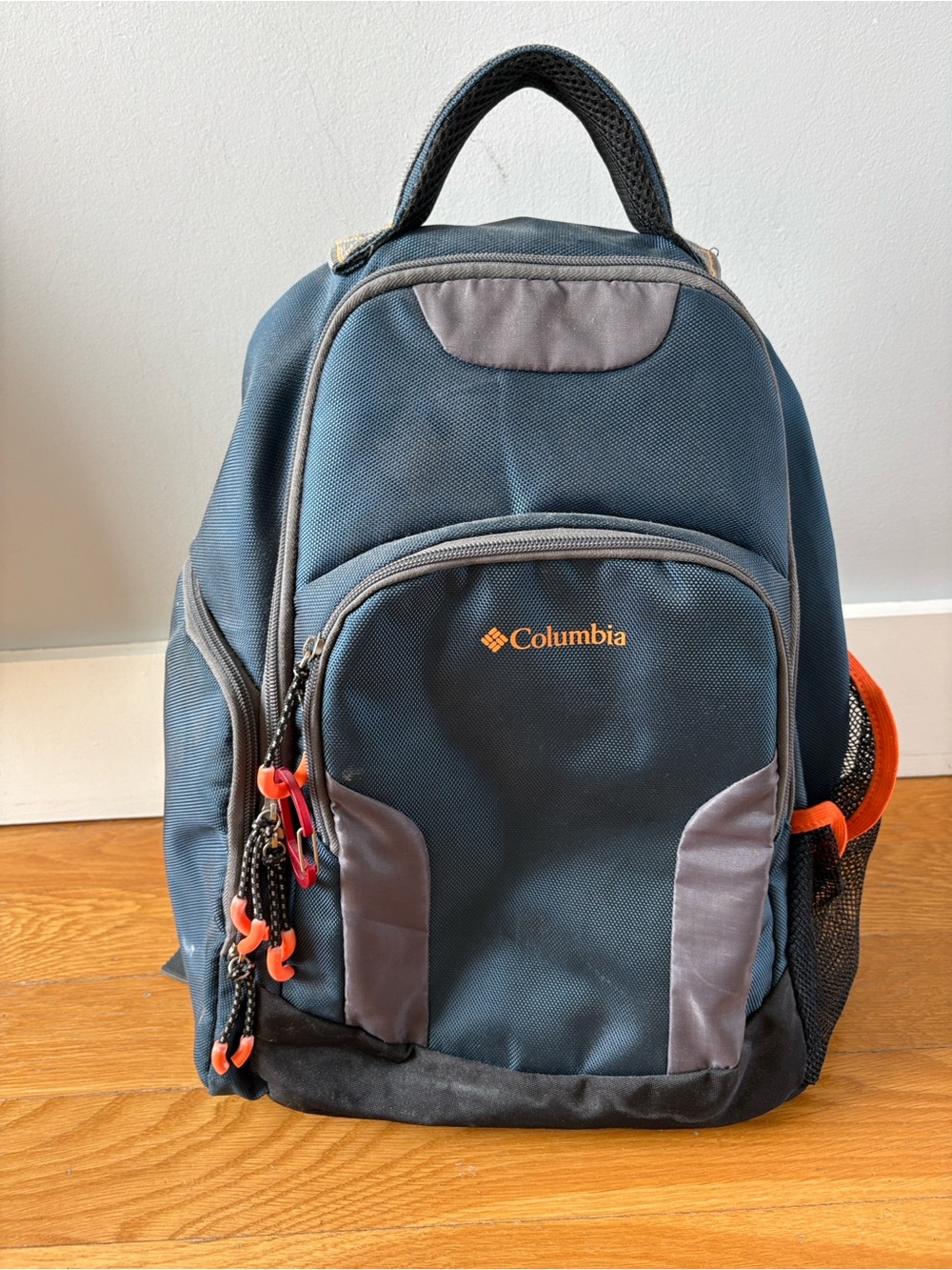 Columbia Navy and Gray Diaper Backpack with Orange Accents